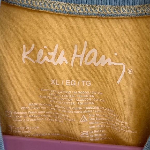 Keith Haring Graphic Long Sleeve Crop Top Yellow Blue Size XL - Picture 3 of 4